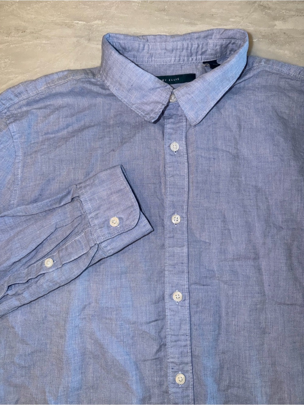 Perry Ellis Men’s Large Blue Linen Blend Long Sleeve Button Up Shirt
